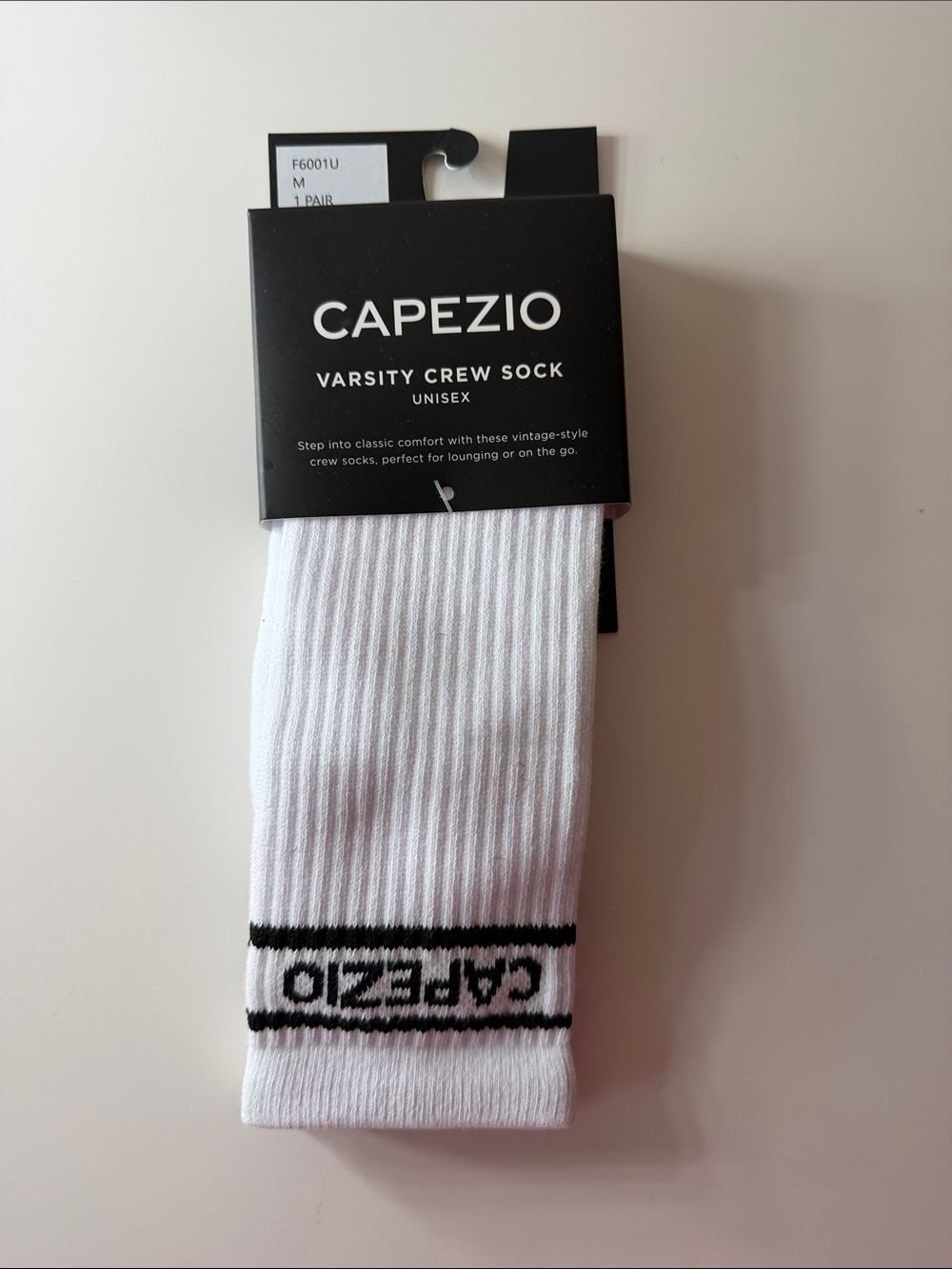 Capezio White Crew Socks with Black Logo Stripe